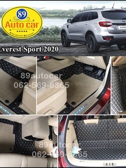 พรมราคาถูก Ford Everest 2016-2021 ปูพรม7D สีดำด้ายทอง + ไวนิลสีครีม เข้ารูป เต็มคัน