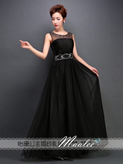 พร้อมเช่า ชุดราตรียาว สีดำ อกจับจีบผ้าชีฟอง สไตล์กรีก ช่วงคอแแต่งลูกปัดผ้าตาข่าย&กระโปรง เอวแต่งลูกปัดพร้อมเลื่อม