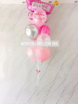 ลูกโป่ง Welcome Baby Girl ช่อลูกโป่งฟอยล์รถเข็นชมพู ช่อ 9 ลูก 1 ช่อ พร้อมตกแต่ง ลูกโป่งลายหิน USA 1 ลูก สามารถเปลี่ยนสีลูกโป่ง/เปลี่ยนข้อความ/เปลี่ยนสี-ฟอยล์ตกแต่งได้