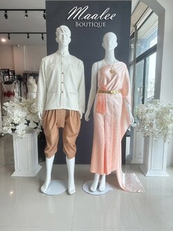 เช่า ชุดไทย ชุดเพื่อนเจ้าสาว ชุดไทยผ้าถุงโอรสไล่สี สไบเรียบสีโอโรส