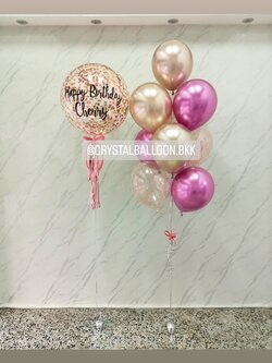 ลูกโป่ง วันเกิด Bubble ขนาด 24" คอนเฟตติสีโรสโกล พร้อมตกแต่ง ช่อลูกโป่งโครเมี่ยม ช่อ 9 ลูก 1 ช่อ,ลูกโป่งใส ใส่ กลิตเตอร์ สามารถเปลี่ยนสีลูกโป่ง/เปลี่ยนข้อความ/เปลี่ยนขนาดได้