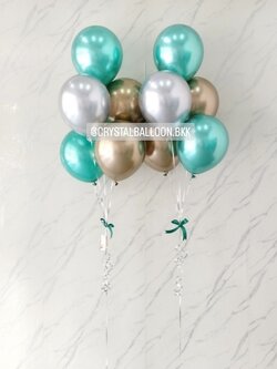 ลูกโป่ง แสดงความยินดี ช่อลูกโป่งสีโครเมี่ยม ช่อ 5 ลูก 2 ช่อ Theme สีเขียวโครเมี่ยม-คามิเลียโครเมี่ยม พร้อมตกแต่ง สามารถเปลี่ยนสีลูกโป่งได้