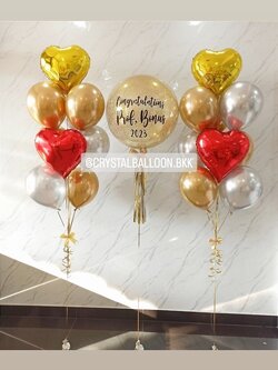 ลูกโป่ง แสดงความยินดี Bubble ขนาด 24" พร้อม ช่อลูกโป่ง ฟอยล์หัวใจ ขนาด 18" ช่อ 9 ลูก 2 ช่อ พร้อมตกเเต่ง สามารถเปลี่ยนสีลูกโป่ง/เปลี่ยนข้อความ/เปลี่ยนขนาดได้