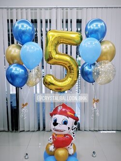 ลูกโป่ง วันเกิดเด็ก Theme Marshall พร้อม ช่อลูกโป่ง ช่อ 5 ลูก 2 ช่อ,ลูกโป่งใส ใส่กลิตเตอร์ พร้อม ฟอยล์ตัวเลข 40" 1 ตัว พร้อมตกเเต่ง สามารถเปลี่ยนสีลูกโป่ง/เปลี่ยนสี-ตัวเลข/เปลี่ยนฟอยล์ตกแต่งได้