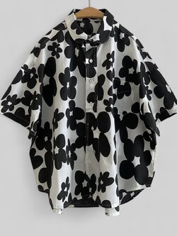 เสื้อเชิ้ตผ้าคอตตอนลายดอกไม้ทรงโอเวอร์ไซส์