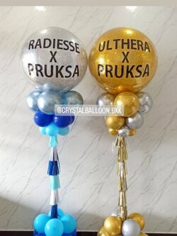 เสาลูกโป่ง เปิดร้าน Bubble ขนาด 36" กลิตเตอร์สีเงิน 1 เสา พร้อม Bubble ขนาด 36" กลิตเตอร์สีทอง 1 เสา พร้อมตกแต่ง สามารถเปลี่ยนสีลูกโป่ง/เปลี่ยนข้อความได้