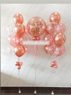 ลูกโป่ง Bride To Be Bubble ขนาด 24" สีโรสโกลด์ พร้อมตกแต่ง ช่อลูกโป่ง 10 ลูก 2 ช่อ,ลูกโป่งใส ใส่Confetti สามารถเปลี่ยนสีลูกโป่ง/เปลี่ยนข้อความ/เปลี่ยนขนาดได้