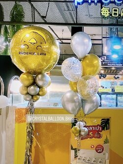 เสาลูกโป่ง เปิดร้าน Bubble 36" สีทอง พร้อมตกแต่ง ช่อลูกโป่ง 7 ลูก 1 ช่อ,ลูกโป่งใส ใส่กลิตเตอร์ สามารถเปลี่ยนสีลูกโป่ง/เปลี่ยนข้อความได้