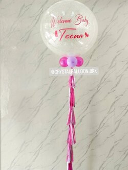 ลูกโป่ง Welcome Baby Bubble ขนาด 36" กลิตเตอร์ขาวมุก พร้อมตกแต่ง สามารถเปลี่ยนสีลูกโป่ง/เปลี่ยนข้อความ/เปลี่ยนขนาดได้