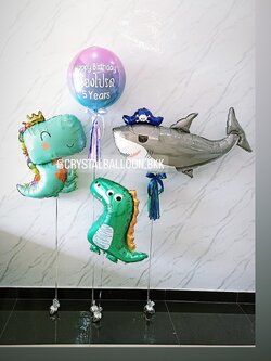 ลูกโป่ง วันเกิดเด็ก ฟอยล์กลม USA 18" พร้อม ฟอยล์ตกแต่ง ฉลาม 1 ชิ้น,ไดโนเสาร์ 2 ชิ้น สามารถเปลี่ยนสีลูกโป่ง/เปลี่ยนฟอยล์ตกแต่ง/เปลี่ยนข้อความได้