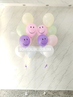 ลูกโป่ง แสดงความยินดี ช่อลูกโป่ง 7 ลูก 2 ช่อ สีพาสเทล พร้อมตกแต่ง ลูกโป่งหน้ายิ้ม 2 ลูก สามารถเปลี่ยนสีลูกโป่งได้