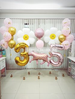 ลูกโป่ง วันเกิดเด็ก ฟอยล์กลม USA ขนาด 18" สีชมพู Theme สีชมพู-ทอง พร้อม ดอกเดซี่ยิ้ม 2 ดอก,ช่อลูกโป่ง 7 ลูก 2 ช่อ,ฟอยล์เสือใหญ่ 1 ชิ้น พร้อมตกแต่ง ฟอยล์ตัวเลข ขนาด 40" 2 ชิ้น สามารถเปลี่ยนสีลูกโป่ง/เปลี่ยนสี-ฟอยล์ตกแต่ง/เปลี่ยนสี-ฟอยล์ตัวเลขได้