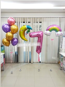 ลูกโป่ง วันเกิดเด็ก Theme พระจันทร์+สายรุ้ง พร้อม ช่อลูกโป่งโครเมี่ยม 1 ช่อ,ฟอยล์ตัวเลข ขนาด 40" 1 ตัว พร้อมตกเเต่ง สามารถเปลี่ยนสีลูกโป่ง/เปลี่ยนสี-ตัวเลข/เปลี่ยนฟอยล์ตกแต่งได้