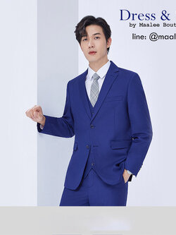 พร้อมเช่า ชุดสูทชาย สียีนส์เข้ม 2 กระดุม