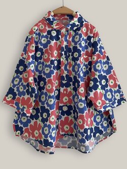 เสื้อผ้าฝ้ายลายดอกไม้แต่งกระเป๋า