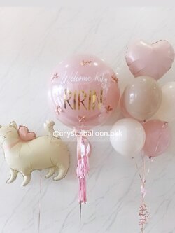 ลูกโป่ง Welcome Baby ลูกโป่งยาง สี Dusk Pink 1 ลูก พร้อม ประดับโบว์จิ๋ว 6 ชิ้น ช่อลูกโป่ง ช่อ 6 ลูก 1 ช่อ , ฟอยล์หัวใจ ขนาด 18" 1 ชิ้น , ฟอยล์แมว 1 ชิ้น พร้อมตกแต่ง สามารถเปลี่ยนสีลูกโป่ง/เปลี่ยนฟอยล์ตกแต่งได้