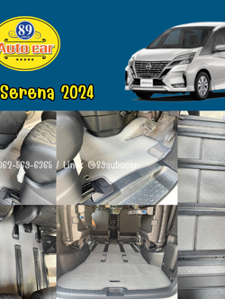 ผ้ายางปูพื้นรถตู้ Nissan SERENA S-Hybrid Highway Star (C27) ปี 2024-2025 (นิสสัน เซริน่า) ปูกระดุมเล็ก PVC แท้ สีเทาขอบเทา