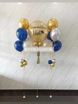 ลูกโป่ง รับปริญญา Bubble ขนาด 24" กลิตเตอร์สีทอง 1 ลูก พร้อม ช่อลูกโป่ง ช่อ 5 ลูก 2 ช่อ พร้อมตกแต่ง สามารถเปลี่ยนสีลูกโป่ง/เปลี่ยนข้อความ/เปลี่ยนขนาดได้