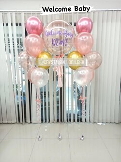 ลูกโป่ง Welcome Baby Girl Bubble ขนาด 24" Theme โรสโกล-ทอง พร้อมตกแต่ง ช่อลูกโป่ง 7 ลูก 2 ช่อ,ลูกโป่งใส ใส่กลิตเตอร์ สามารถเปลี่ยนสีลูกโป่ง/เปลี่ยนข้อความ/เปลี่ยนขนาดได้