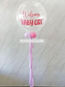 ลูกโป่ง Welcome Baby Bubble ขนาด 36" กลิตเตอร์สีขาวมุก พร้อมตกเเต่ง สามารถเปลี่ยนลูกโป่ง/เปลี่ยนข้อความได้