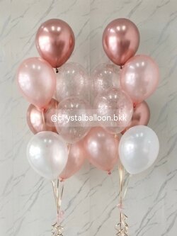 ลูกโป่ง แสดงความยินดี ช่อลูกโป่ง ช่อ 7 ลูก 2 ช่อ ธีมสีโรสโกลด์ พร้อมตกแต่ง สามารถเปลี่ยนสีลูกโป่งได้