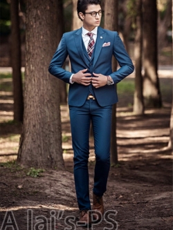 พร้อมเช่า ชุดสูทชาย สีฟ้าน้ำทะเล (พร้อมเสื้อกั๊ก)