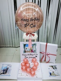 Surprise Box กล่องเซอร์ไพรส์วันเกิด Bubble ขนาด 24" สียอดนิยม พร้อมตกแต่ง สามารถใส่รูปได้ 4 ใบ สามารถเปลี่ยนสีลูกโป่ง/ข้อความได้