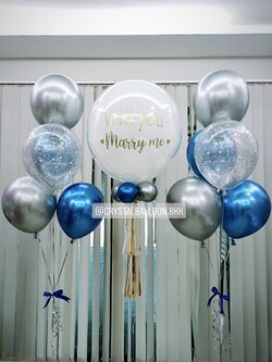 ลูกโป่ง Will You Marry Me? ลูกโป่งยาง ขนาด 24" สีขาว พร้อมตกแต่ง ช่อลูกโป่งโครเมี่ยม 2 ช่อ,ลูกโป่งใส ลายดาว ใส่กลิตเตอร์ สามารถเปลี่ยนสีลูกโป่ง/เปลี่ยนข้อความ/เปลี่ยนขนาดได้