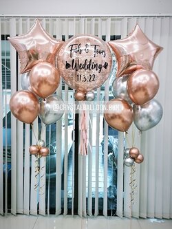 ลูกโป่ง งานแต่ง Bubble ขนาด 24" Theme สีโรสโกล พร้อม ช่อลูกโป่งฟอยล์ดาว ขนาด 24" 2 ช่อ พร้อมตกเเต่ง สามารถเปลี่ยนสีลูกโป่ง/เปลี่ยนข้อความ/เปลี่ยนขนาดได้