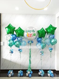 ลูกโป่ง แสดงความยินดี Bubble ขนาด 36'' กลิตเตอร์สีเงิน พร้อม ช่อลูกโป่ง ฟอยล์ดาว ขนาด 24'' ช่อ 5 ลูก 4 ช่อ,ลูกโป่งใส ใส่ Confetti พร้อมตกเเต่ง สามารถเปลี่ยนสีลูกโป่ง/สามารถเปลี่ยนข้อความ/เปลี่ยนสี-ฟอยล์ตกแต่ง/เปลี่ยนข้อความได้