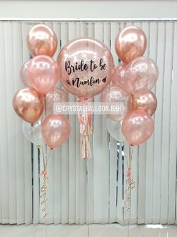 ลูกโป่ง Bride To Be Bubble ขนาด 24" Theme สีโรสโกล พร้อมตกแต่ง ช่อลูกโป่ง 7 ลูก 2 ช่อ,ลูกโป่งใส ใส่กลิตเตอร์ สามารถเปลี่ยนสีลูกโป่ง/เปลี่ยนข้อความ/เปลี่ยนขนาดได้