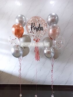 ลูกโป่ง แสดงความยินดี Bubble ขนาด 24" คอนเฟตติสีโรสโกล พร้อมตกแต่ง ช่อลูกโป่ง ช่อ 7 ลูก 2 ช่อ,ลูกโป่งใส ใส่ Confetti สามารถเปลี่ยนสีลูกโป่ง/เปลี่ยนข้อความ/เปลี่ยนขนาดได้