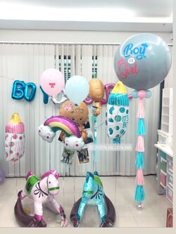 Gender Reveal ลูกโป่งทายเพศน้อง ลูกโป่งยาง ขนาด 36" พร้อมตกแต่ง ฟอยล์ตัวอักษร Boy Or Girl,ฟอยล์ตกแต่ง 7 ชิ้น สามารถเปลี่ยนสีลูกโป่ง/เปลี่ยนฟอยล์ตกแต่งได้