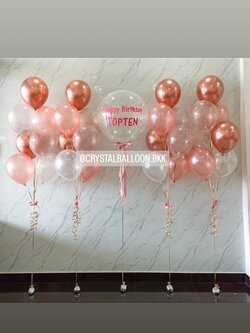 ลูกโป่ง วันเกิด Bubble ขนาด 24" กลิตเตอร์สีขาว 1 ลูก พร้อม ช่อลูกโป่ง ช่อ 7 ลูก 4 ช่อ พร้อมตกแต่ง สามารถเปลี่ยนสีลูกโป่ง/เปลี่ยนข้อความ/เปลี่ยนขนาดได้