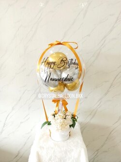 Flower Balloon วันเกิด Bubble ขนาด 18" พร้อม กล่องดอกไม้ประดิษฐ์ 1 กล่อง พร้อมตกแต่ง ลูกโป่ง 6" 8 ลูก สามารถเปลี่ยนสีลูกโป่ง/เปลี่ยนข้อความ/เปลี่ยนดอกไม้ได้