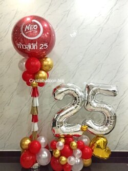 เสาลูกโป่ง ครบรอบ Bubble ขนาด 36" กลิตเตอร์สีแดง 1 เสา พร้อม ฟอยล์ตัวเลข ขนาด 40" ตั้งฐานคู่ 1 ชิ้น พร้อมตกแต่ง สามารถเปลี่ยนสีลูกโป่ง/เปลี่ยนข้อความ/เปลี่ยนสี-ฟอยล์ตัวเลข/เปลี่ยนสี-ฟอยล์ตกแต่งได้