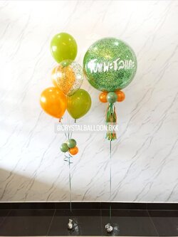 ลูกโป่ง เปิดร้าน Bubble ขนาด 24" กลิตเตอร์สีเขียว พร้อมตกแต่ง ช่อลูกโป่ง 5 ลูก 1 ช่อ,ลูกโป่งใส ใส่กลิตเตอร์ สามารถเปลี่ยนสีลูกโป่ง/เปลี่ยนข้อความ/เปลี่ยนขนาดได้