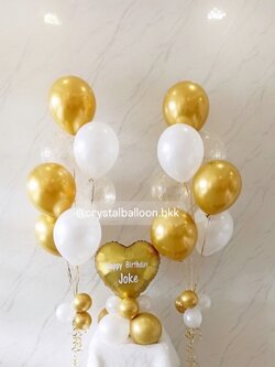 ลูกโป่ง วันเกิด ช่อลูกโป่ง ช่อ 7 ลูก 2 ช่อ พร้อม ฟอยล์หัวใจ ขนาด 18" 1 ชิ้น ตั้งฐาน Theme ทอง - ขาว พร้อมตกแต่ง สามารถเปลี่ยนสีลูกโป่ง/เปลี่ยนข้อความได้
