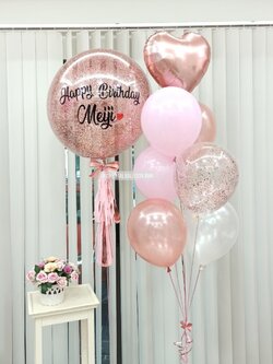 ลูกโป่ง วันเกิด Bubble ขนาด 24" พร้อม ช่อลูกโป่งฟอยล์หัวใจ ช่อ 7 ลูก 1 ช่อ พร้อมตกเเต่ง สามารถเปลี่ยนสีลูกโป่ง/เปลี่ยนข้อความ/เปลี่ยนขนาดได้
