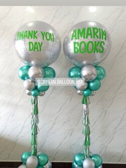 เสาลูกโป่ง เปิดงาน Bubble ขนาด 36" กลิตเตอร์สีเงิน 2 เสา พร้อมตกแต่ง สามารถเปลี่ยนสีลูกโป่ง/เปลี่ยนข้อความได้