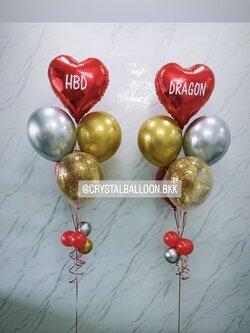 ลูกโป่ง วันเกิด ช่อลูกโป่งฟอยล์หัวใจ ขนาด 18" ช่อ 5 ลูก 2 ช่อ พร้อมตกแต่ง ลูกโป่งใส ใส่กลิตเตอร์ สามารถเปลี่ยนสีลูกโป่ง/เปลี่ยนข้อความ/เปลี่ยนสี-ฟอยล์ตกแต่งได้