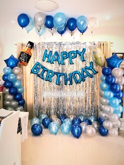 ลูกโป่ง วันเกิด Theme สีน้ำเงิน พร้อม เสาลูกโป่งฟอยล์ดาว 2 เสา พร้อม ม่านฟอยล์ 2 ชิ้น,ลูกโป่งลอยฝ้า 15 ลูก,ลูกโป่งโปรยพื้น 20 ลูก,ฟอยล์ตกแต่ง 2 ชิ้น พร้อมตกเเต่ง สามารถเปลี่ยนสีลูกโป่ง/เปลี่ยนสี-ฟอยล์ตัวอักษร/เปลี่ยนฟอยล์ตกแต่งได้