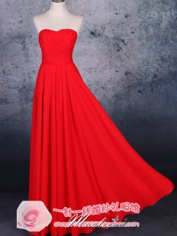 พร้อมเช่า ชุดราตรียาว เกาอก แบบเรียบผ้าชีฟอง เนื้อผ้าดี มีซับใน จับจีบรอบอก (ซิปหลัง) สีแดง