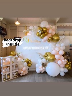 Organic Backdrop ฉากกลม งานแต่ง น่ารัก น่ารัก ขนาด 2x2 เมตร พร้อม กล่องใส ติดตัวอักษร 6 กล่อง พร้อมตกแต่ง สามารถเปลี่ยนสีลูกโป่ง/เปลี่ยนข้อความได้