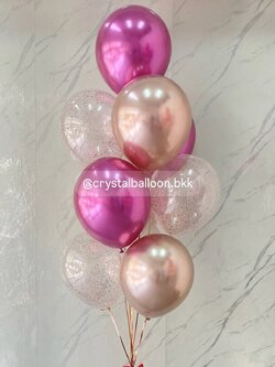 ลูกโป่ง แสดงความยินดี ช่อลูกโป่งโครเมี่ยม ช่อ 9 ลูก 1 ช่อ,สีแชมเปญโครเมี่ยม/พิ้งค์พาวเดอร์โครเมี่ยม/ลูกโป่งใส ใส่กลิตเตอร์ พร้อมตกแต่ง สามารถเปลี่ยนสีลูกโป่ง/เปลี่ยนข้อความ/เปลี่ยนขนาดได้