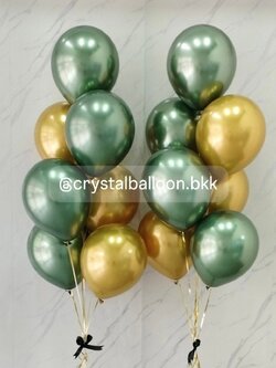 ลูกโป่ง วันเกิด ช่อลูกโป่งสีโครเมี่ยม ช่อ 7 ลูก 2 ช่อ สี Avocadoโครเมี่ยม/ทองเข้มโครเมี่ยม พร้อมตกแต่ง สามารถเปลี่ยนสีลูกโป่งได้