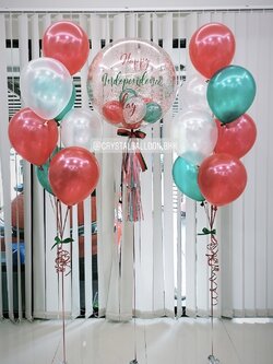 ลูกโป่ง แสดงความยินดี Bubble ขนาด 24" Theme สีเขียว-สีแดง พร้อม ช่อลูกโป่ง ช่อ 7 ลูก 2 ช่อ พร้อมตกเเต่ง สามารถเปลี่ยนสีลูกโป่ง/เปลี่ยนข้อความ/เปลี่ยนขนาดได้