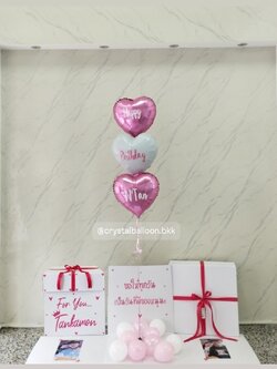 Happy Brithday Surprise Box กล่องเซอร์ไพรส์วันเกิด พร้อม ฟอยล์หัวใจ 18" 3 ชิ้น พร้อมตกเเต่ง สามารถใส่รูปได้ 2 ใบ สามารถเปลี่ยนสีลูกโป่ง/เปลี่ยนข้อความ/เปลี่ยนสีฟอยล์ตกเเต่งได้