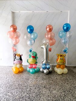 ลูกโป่งวันเกิด , ลูกโป่งฟอยล์ตัวเลขตั้งฐาน 1 ชิ้น ,ลูกโป่งช่อ 5 ลูก 4 ช่อ ,ฟอยล์การตูนตั้งฐาน 3 ชิ้น , ฟอยล์ตัวเลขเปลี่ยนได้ ลูกโป่งเปลี่ยนสีได้ สามารถเปลี่ยนฟอยล์ตกแต่งได้