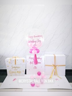 Surprise Box กล่องเซอร์ไพรส์ วันแต่งงาน Bubble USA ขนาด 24'' Theme สีชมพู พร้อมตกแต่ง สามารถใส่รูปได้ 4 รูป สามารถเปลี่ยนสีลูกโป่ง/เปลี่ยนข้อวามได้